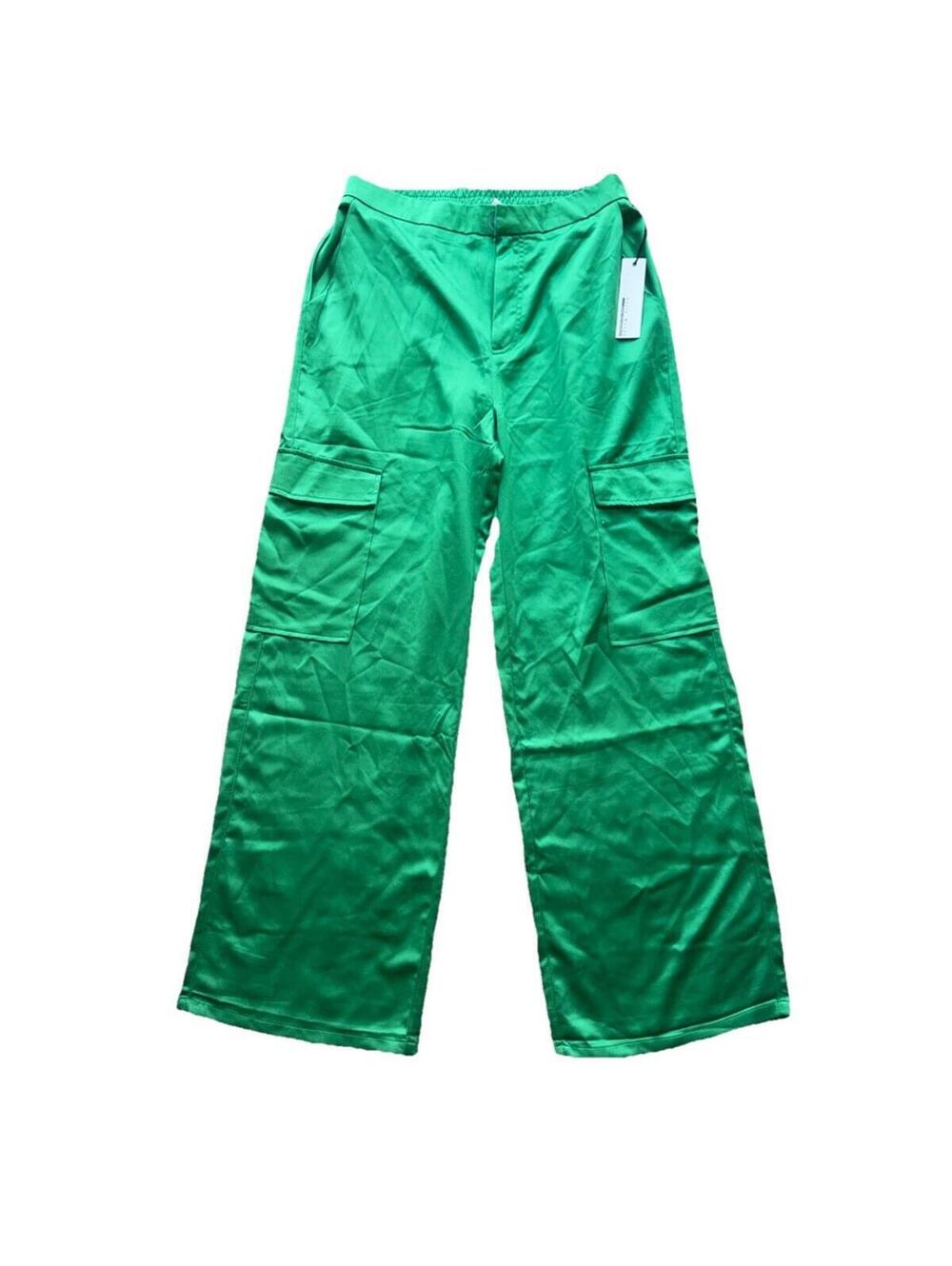 Haute Monde Pants Womens M Green  Wide Leg Flowy High Rise Office
